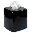 Plastic boutique tissue box cover in white, ivory or black.