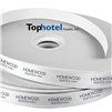 Homewood Suites custom-printed 5/8" wide, white double face satin ribbon with metallic teal logo. Price is per roll/100 yards, #1221727.