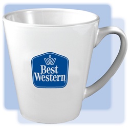 Best Western 12-ounce, white, ceramic, latte mug with 1-color Best Western logo