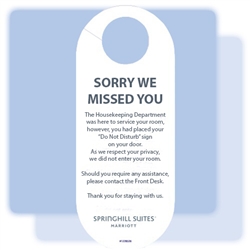 DISCONTINUED... SEE # 1228523       SpringHill Suites Sorry We Missed You door hanging sign, #1228526