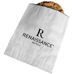 Renaissance cookie/bagel bag, white with 1-color logo; glassine-lined interior. 5-3/4" x 9-3/4