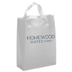 Homewood Suites frosted shopping bag, high-density frosted plastic bag with fused handles and 1-color metallic teal Homewood Suites logo.