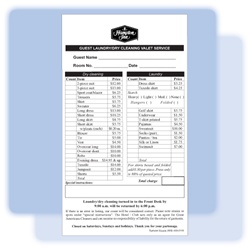 2-part custom-printed laundry/valet list, 5-1/2" wide x 8-1/2" long,  No. 564-LLC2/32