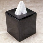 Black porcelain boutique tissue box cover in black, 5-1/4" square x 5-3/4" h, No. 641-TB-1B